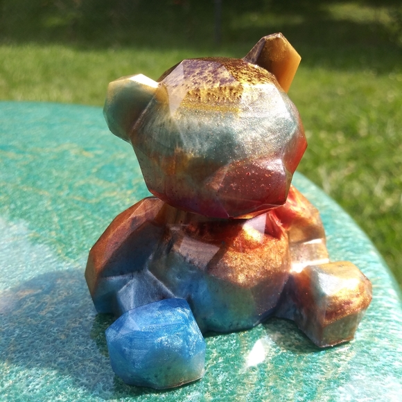 🧸SOLD🧸Colorful Teddy Bear Resin Art Cute Gift Gold Handmade Gifts - Picture 10 of 15